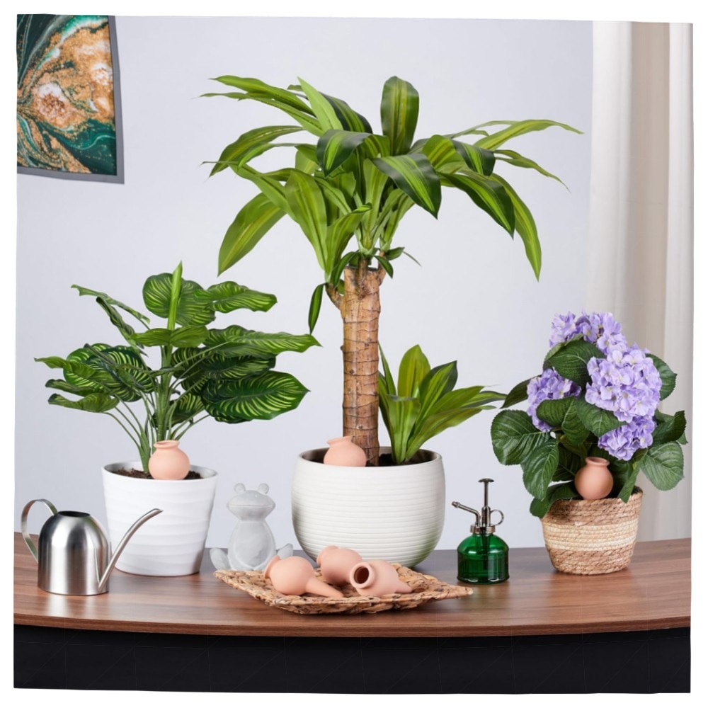 Tonkegel Bewässerung 6er Set – automatischer Pflanzenbewässerer aus Terrakotta, dosierte Wasserversorgung für Balkonkästen & Topfpflanzen