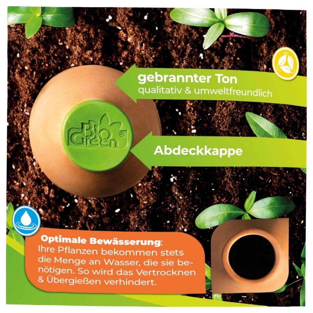 BioGreen Olla Hydro MAX Pflanzenbewässerung 3 L Ø 9 cm – Terrakotta Selbstbewässerungstopf, nachhaltig & zeitsparend