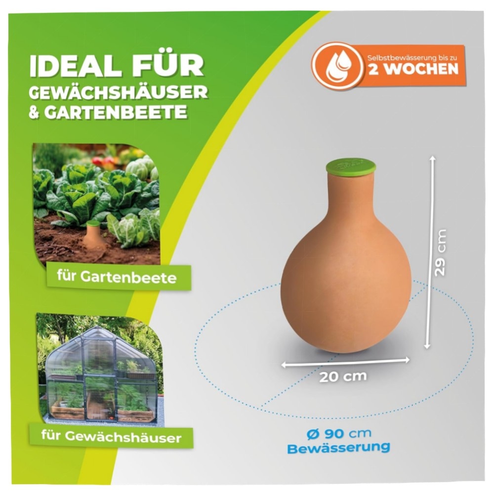 BioGreen Olla Hydro MAX Pflanzenbewässerung 3 L Ø 9 cm – Terrakotta Selbstbewässerungstopf, nachhaltig & zeitsparend