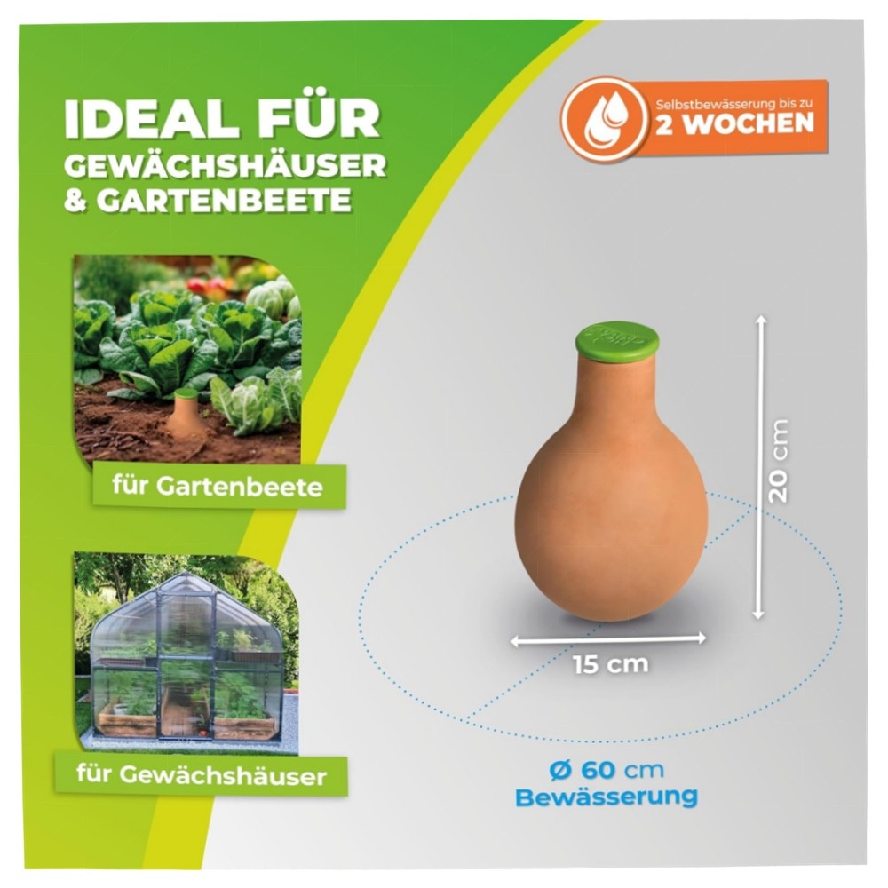 BioGreen Olla Hydro MAX Pflanzenbewässerung 3 L Ø 9 cm – Terrakotta Selbstbewässerungstopf, nachhaltig & zeitsparend