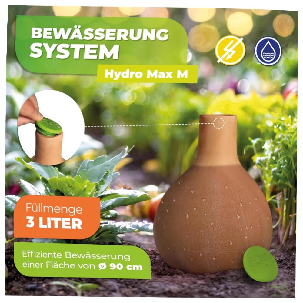 BioGreen Olla Hydro MAX Pflanzenbewässerung 3 L Ø 9 cm – Terrakotta Selbstbewässerungstopf, nachhaltig & zeitsparend