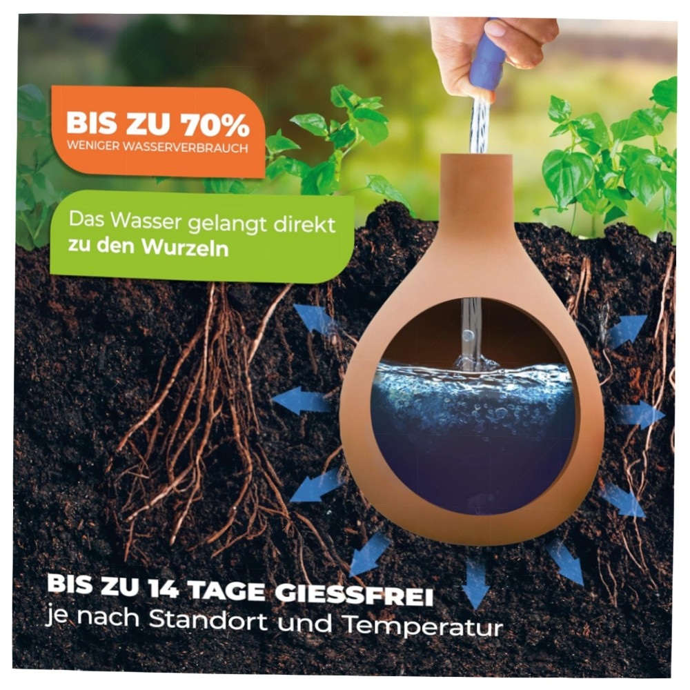BioGreen Olla Hydro MAX Pflanzenbewässerung 3 L Ø 9 cm – Terrakotta Selbstbewässerungstopf, nachhaltig & zeitsparend