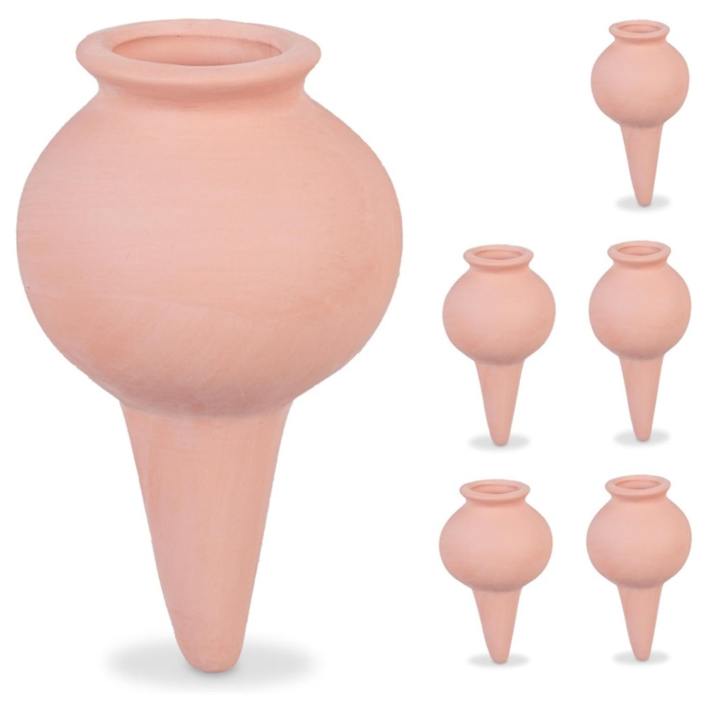 Tonkegel Bewässerung 6er Set – automatischer Pflanzenbewässerer aus Terrakotta, dosierte Wasserversorgung für Balkonkästen & Topfpflanzen