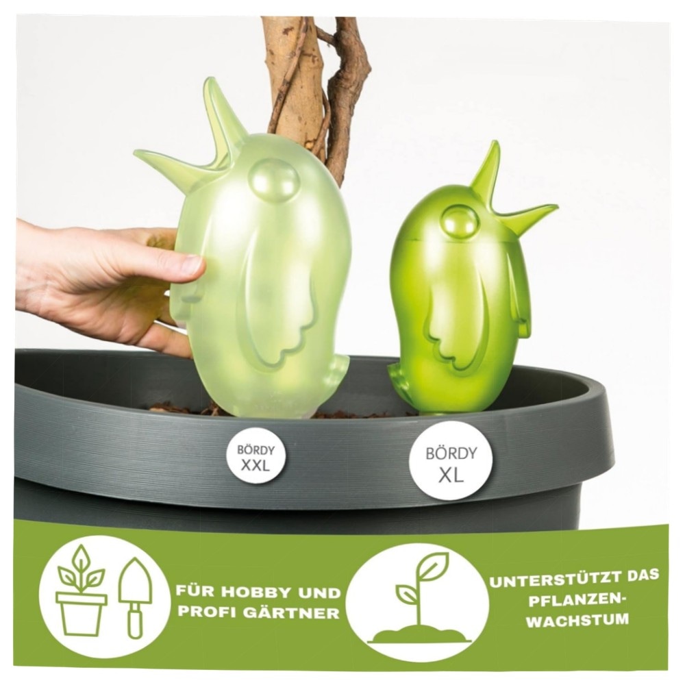 Scheurich Bördy XL Bewässerungskugel 620 ml – Grün, Tonfuß für kontrollierte Pflanzenbewässerung, UV-beständig & platzsparend