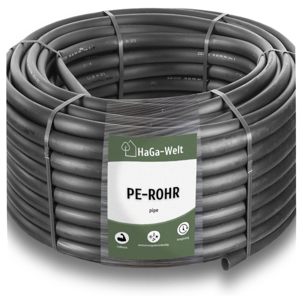 HaGa PE-Rohr 32 mm x 1,9 mm – 10 m schwarz | UV-beständig, 6 bar Druck & flexible Gartenbewässerung