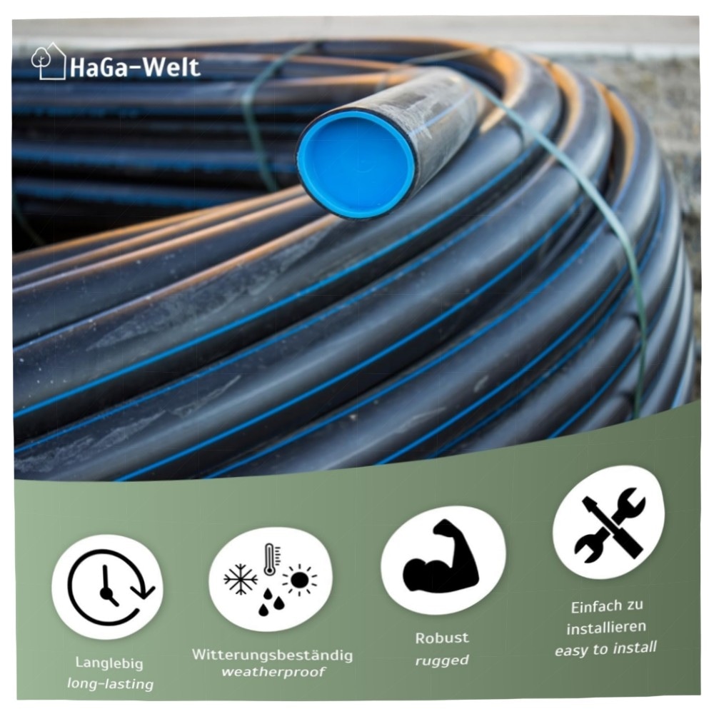 HaGa PE-Rohr 32 mm x 1,9 mm – 10 m schwarz | UV-beständig, 6 bar Druck & flexible Gartenbewässerung