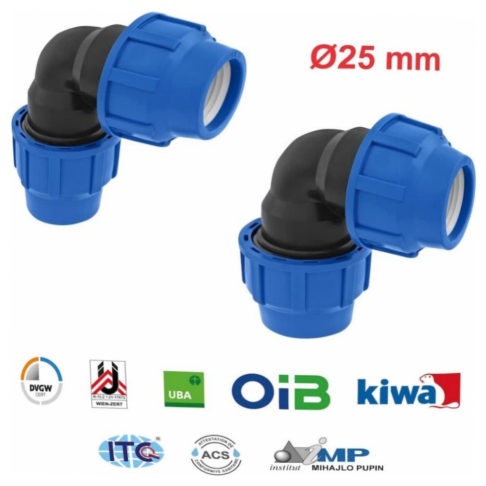 PE-Verlegerohr 25 mm x 15 m PN16 – DVGW Trinkwasserzertifiziertes PE-HD Rohr mit 2x 90° PP-Kupplungen, UV-beständig