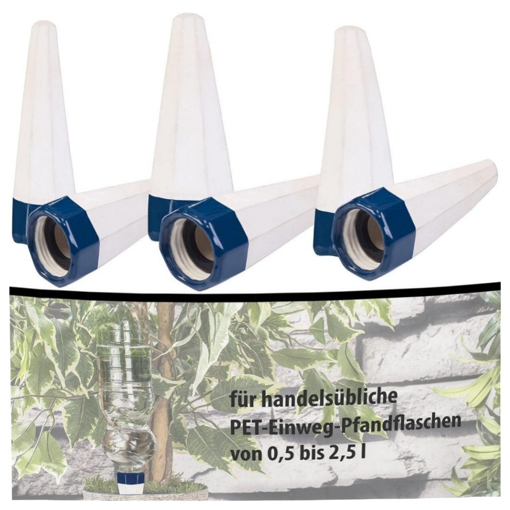 0f7cee846753.jpg Bewässerungskegel 6er-Set für PET-Flaschen – Tonspitzen-Bewässerung, auslaufsicher mit Dichtungsringen, ideal für Balkon & Topfpflanzen
