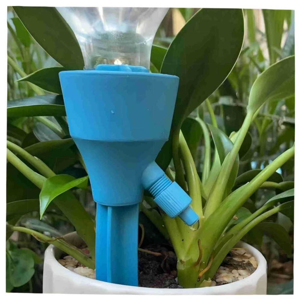 Selbstbewässerungs-Set für Zimmerpflanzen 6er – verstellbare Wasserspender für Flaschen, dekoratives Design (Blau/Beige/Rot), nachhaltig & zuverlässig