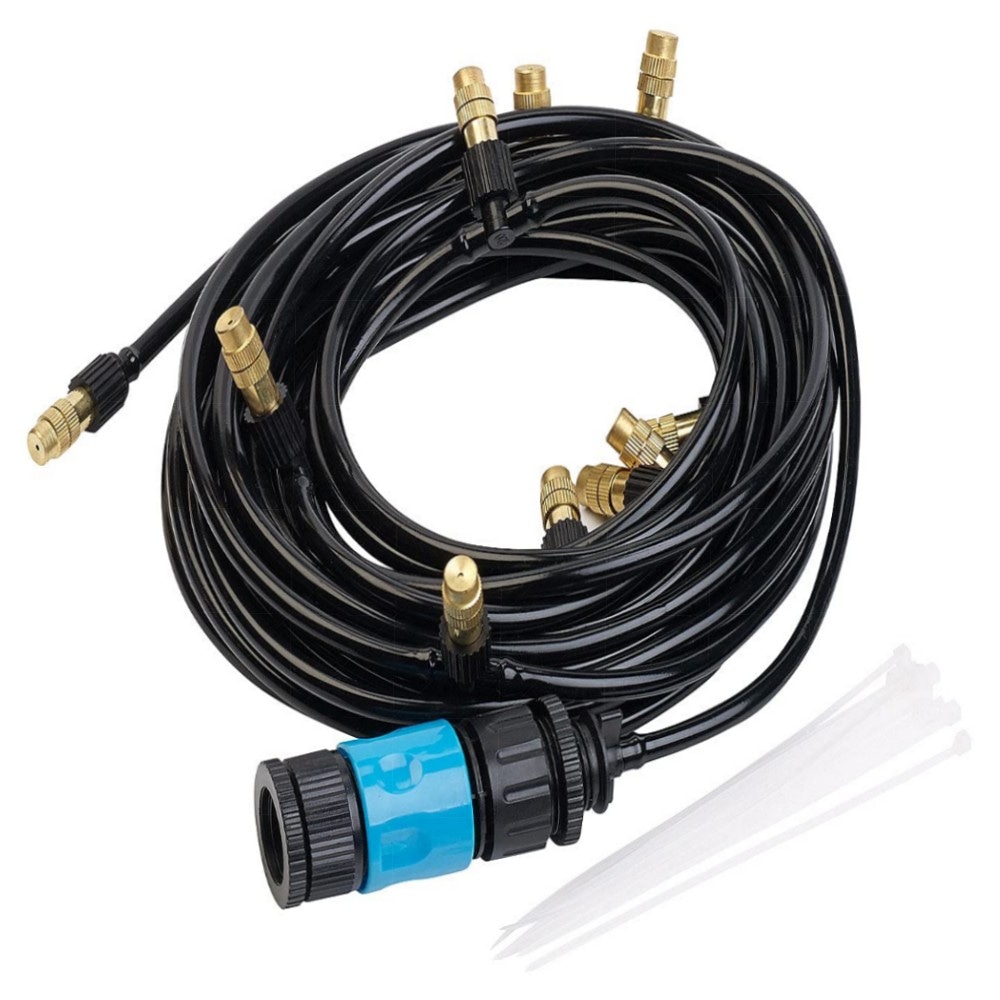 Royal Gardineer Sprühschlauch 10 m – wasserzerstäubendes Kühl- & Bewässerungsset mit 10 Metall-Düsen, Klickanschluss & Montagezubehör