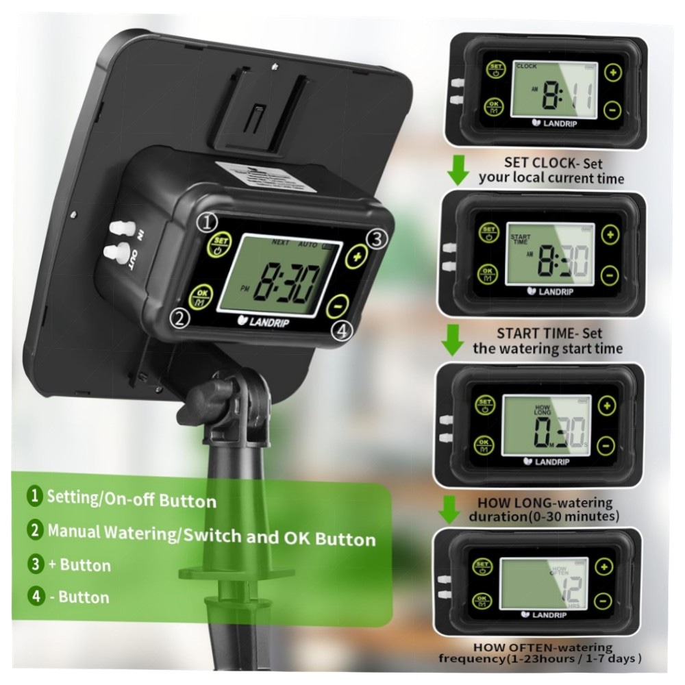 Landrip Automatisches Bewässerungssystem für Balkon & Topfpflanzen – DIY Set mit digitalem Timer, 10 m Schlauch & energieeffizienter Pumpe