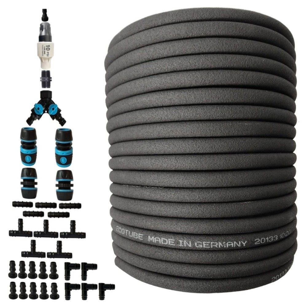 ecotube HOME 100 m Perlschlauch Komplettset – nachhaltiges Bewässerungssystem aus recyceltem Gummi, druckgeregelt & sofort einsatzbereit