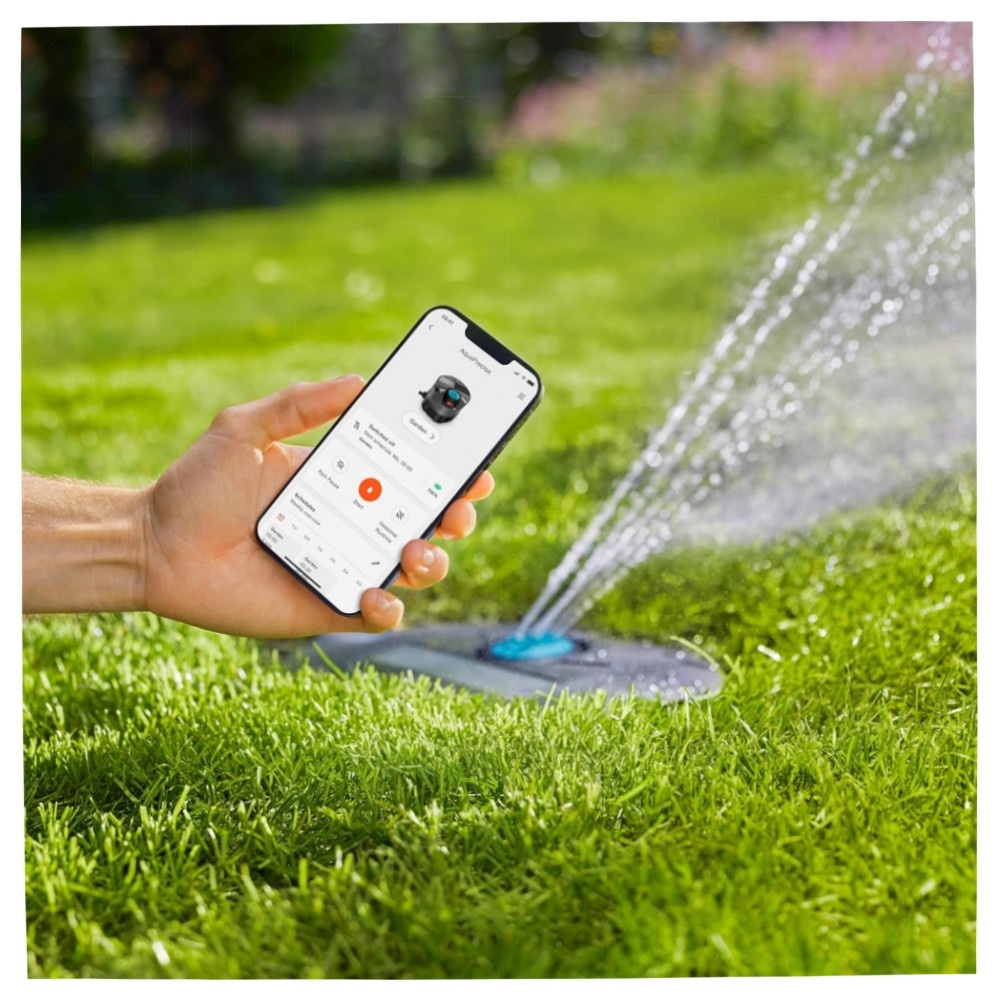 Gardena AquaPrecise Solarbetriebenes Bewässerungssystem für Rasen bis 320 m² – Bluetooth, Konturregner & FlowBalance für gleichmäßige Bewässerung