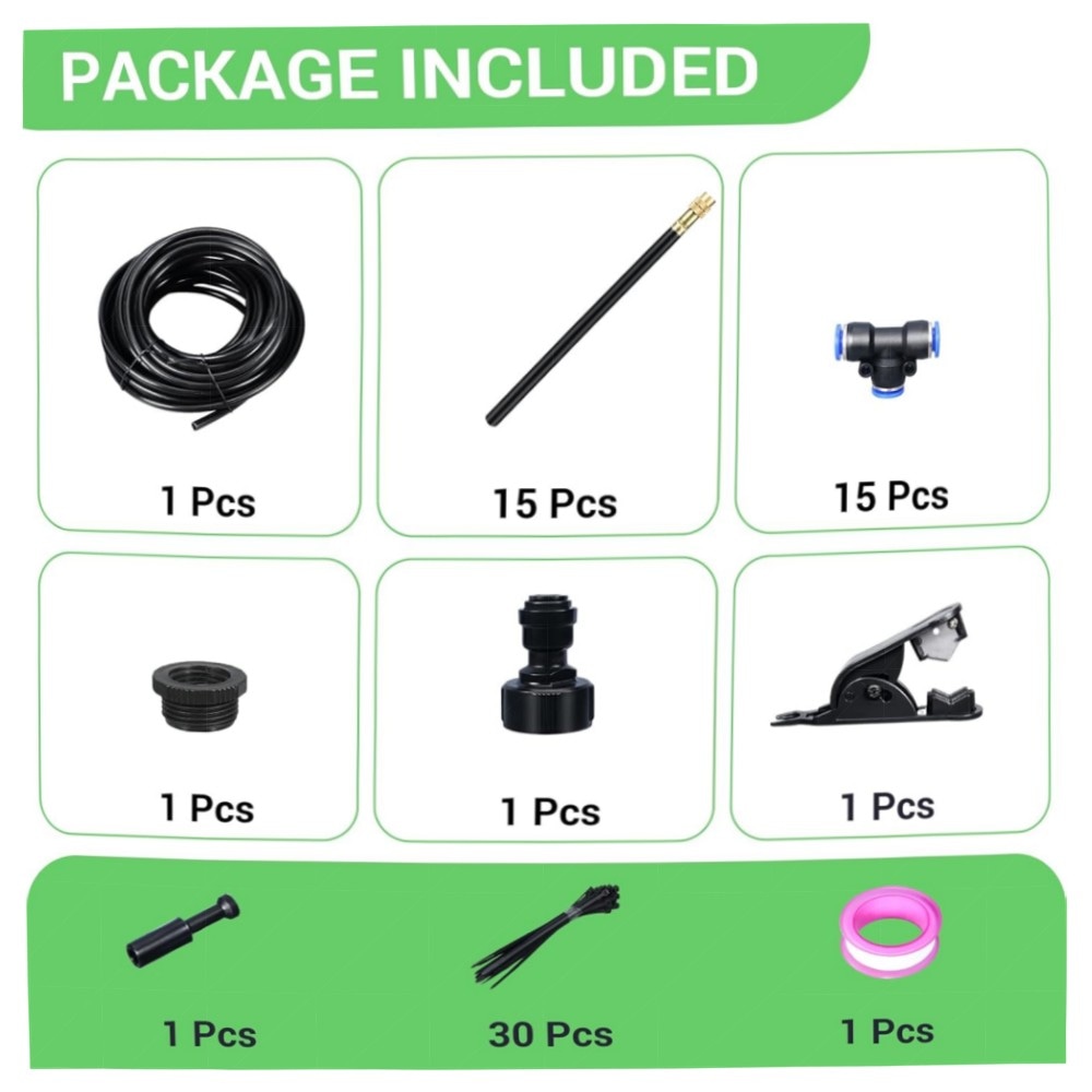 360° Flexibles Garten-Nebelsprühsystem (20 m) – Bewässerungs-Set mit 20 Messingdüsen, Schnellverbinder & Zaunbefestigung, wassersparend & hitzebeständig