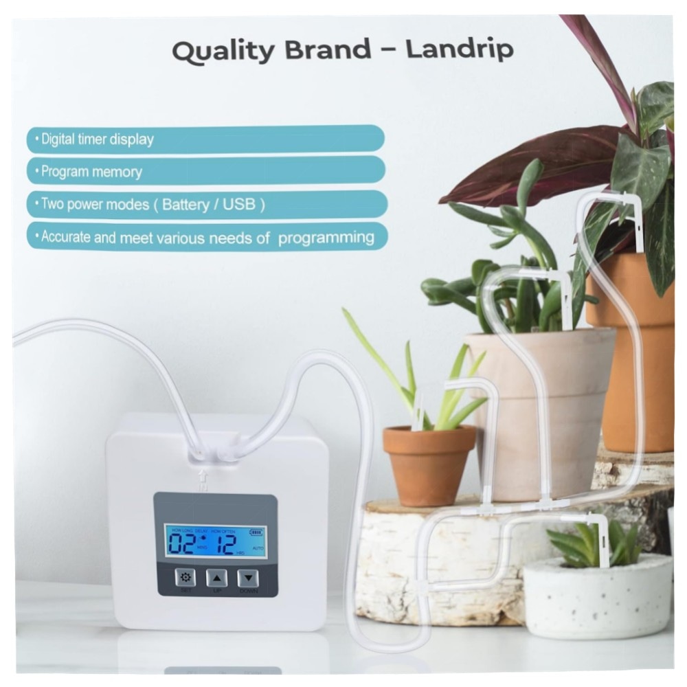 Landrip Automatisches Bewässerungssystem für Balkon & Topfpflanzen – DIY Set mit digitalem Timer, 10 m Schlauch & energieeffizienter Pumpe
