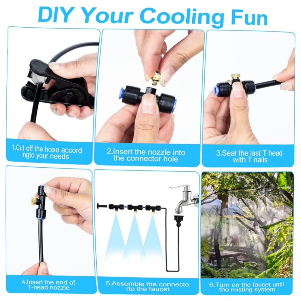 18 m Nebel-Sprühsystem für Garten – Misting Cooling System mit 21 Metalldüsen, UV-beständiger PE-Schlauch, energiearm & einfache Montage