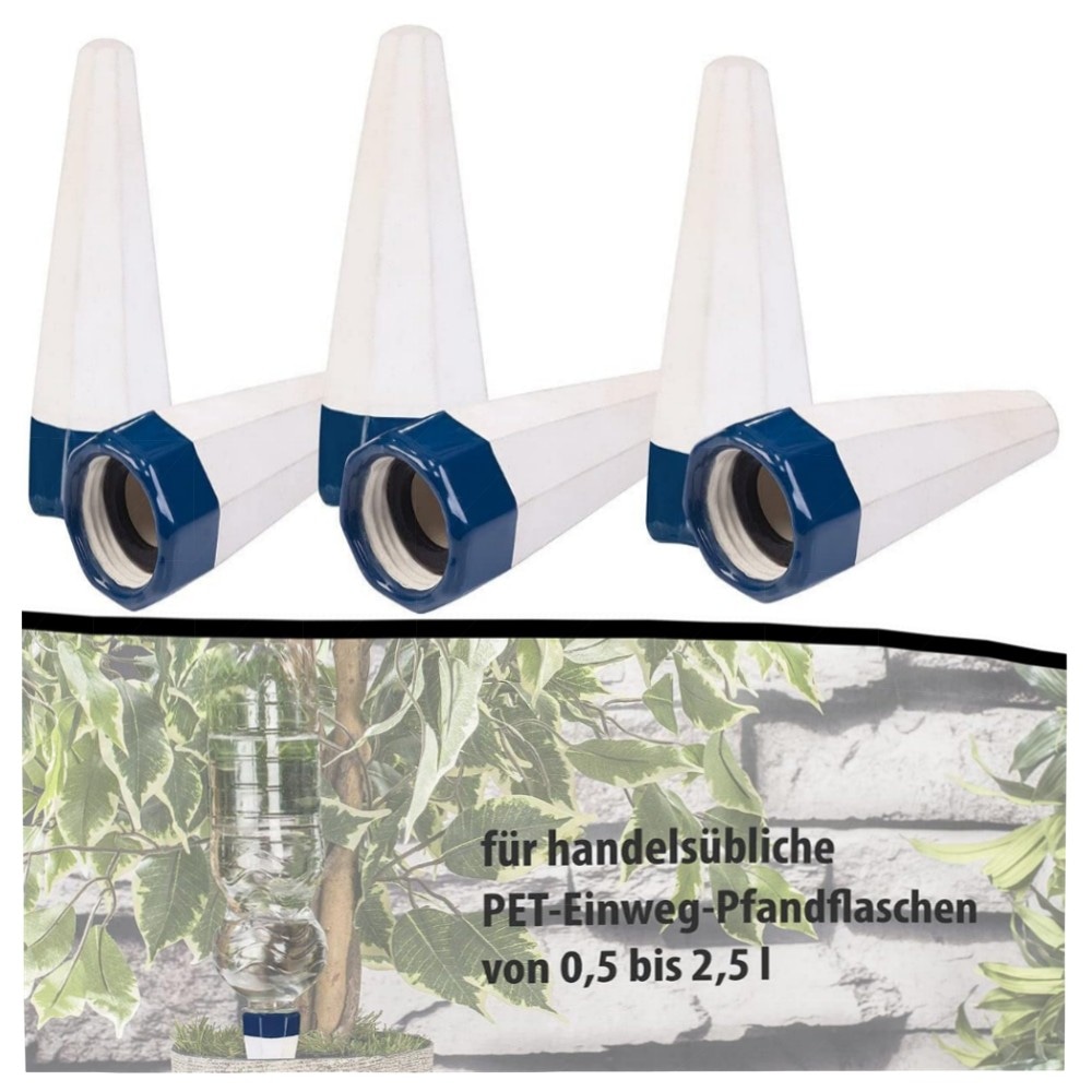 Ton-Bewässerungskegel 12er-Set für PET-Flaschen – poröse Terrakotta-Spitzen mit Dichtungsring, einfache Urlaubsbewässerung für Topf- & Balkonpflanzen