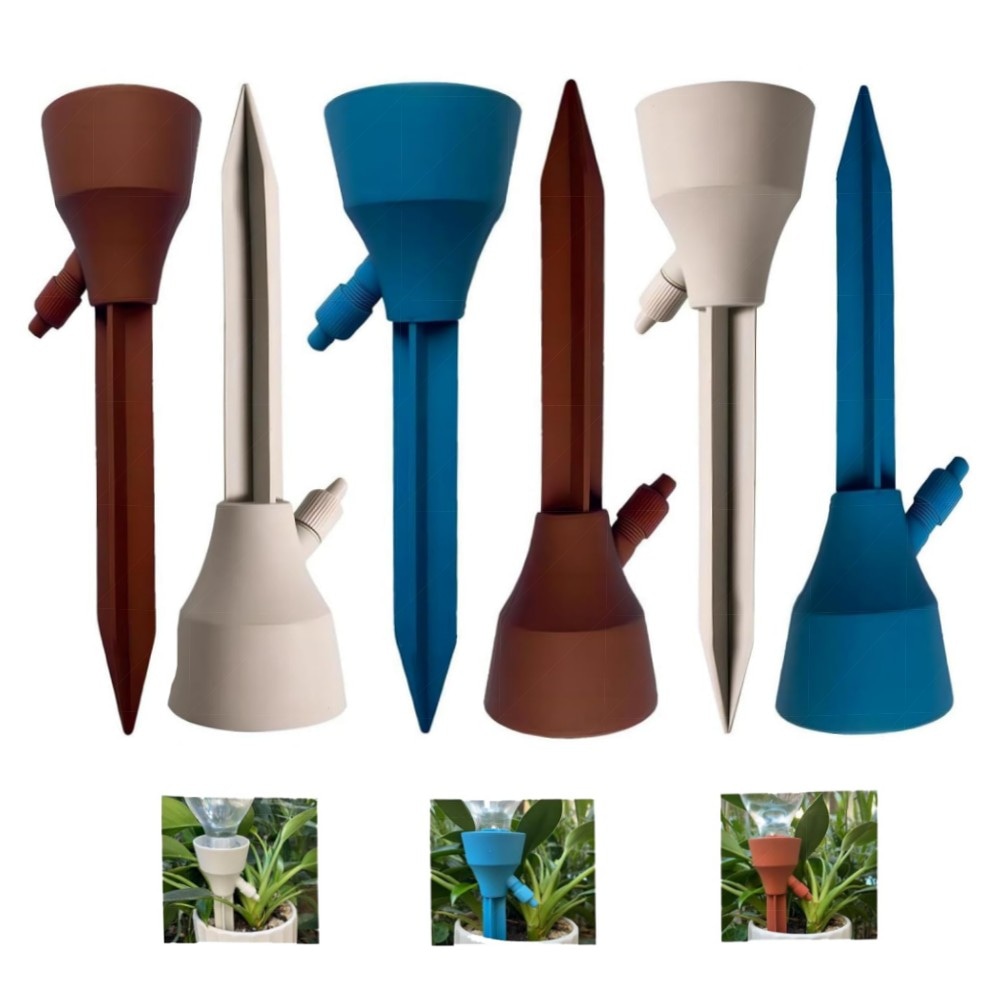 Selbstbewässerungs-Set für Zimmerpflanzen 6er – verstellbare Wasserspender für Flaschen, dekoratives Design (Blau/Beige/Rot), nachhaltig & zuverlässig