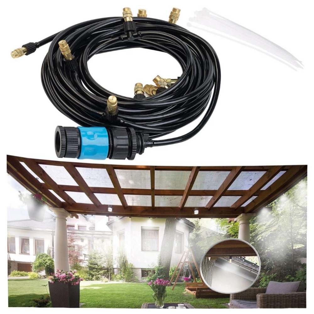 811ac1416884.jpg Royal Gardineer Sprühnebel-System 2er-Set mit 10 m Schlauch, 10 Metall-Zerstäuberdüsen – hochwertig, einfach montierbar für Terrasse & Balkon