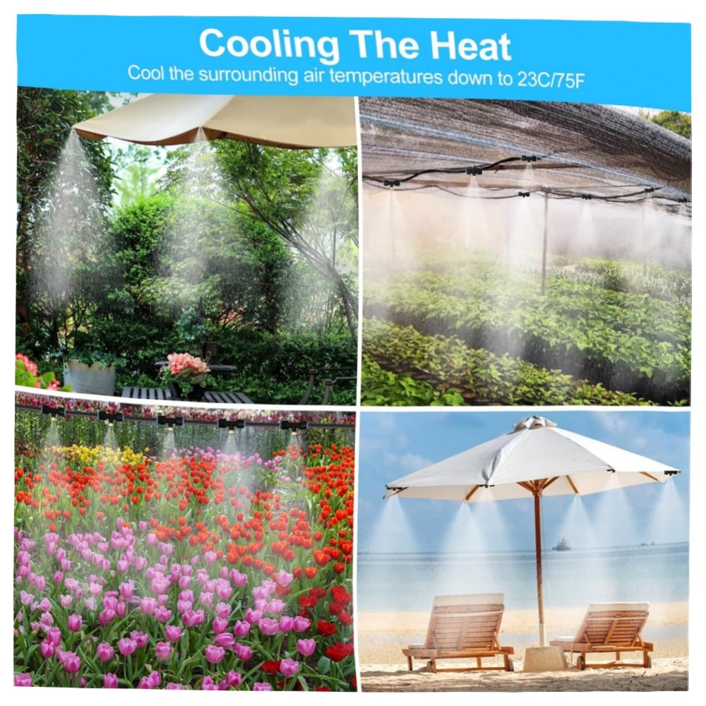 18 m Nebel-Sprühsystem für Garten – Misting Cooling System mit 21 Metalldüsen, UV-beständiger PE-Schlauch, energiearm & einfache Montage