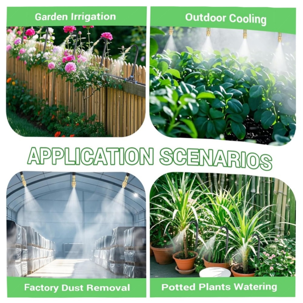 360° Flexibles Garten-Nebelsprühsystem (20 m) – Bewässerungs-Set mit 20 Messingdüsen, Schnellverbinder & Zaunbefestigung, wassersparend & hitzebeständig