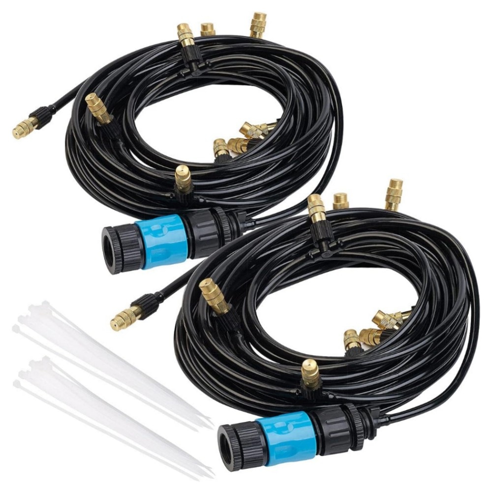 Royal Gardineer Sprühnebel-System 2er-Set mit 10 m Schlauch, 10 Metall-Zerstäuberdüsen – hochwertig, einfach montierbar für Terrasse & Balkon