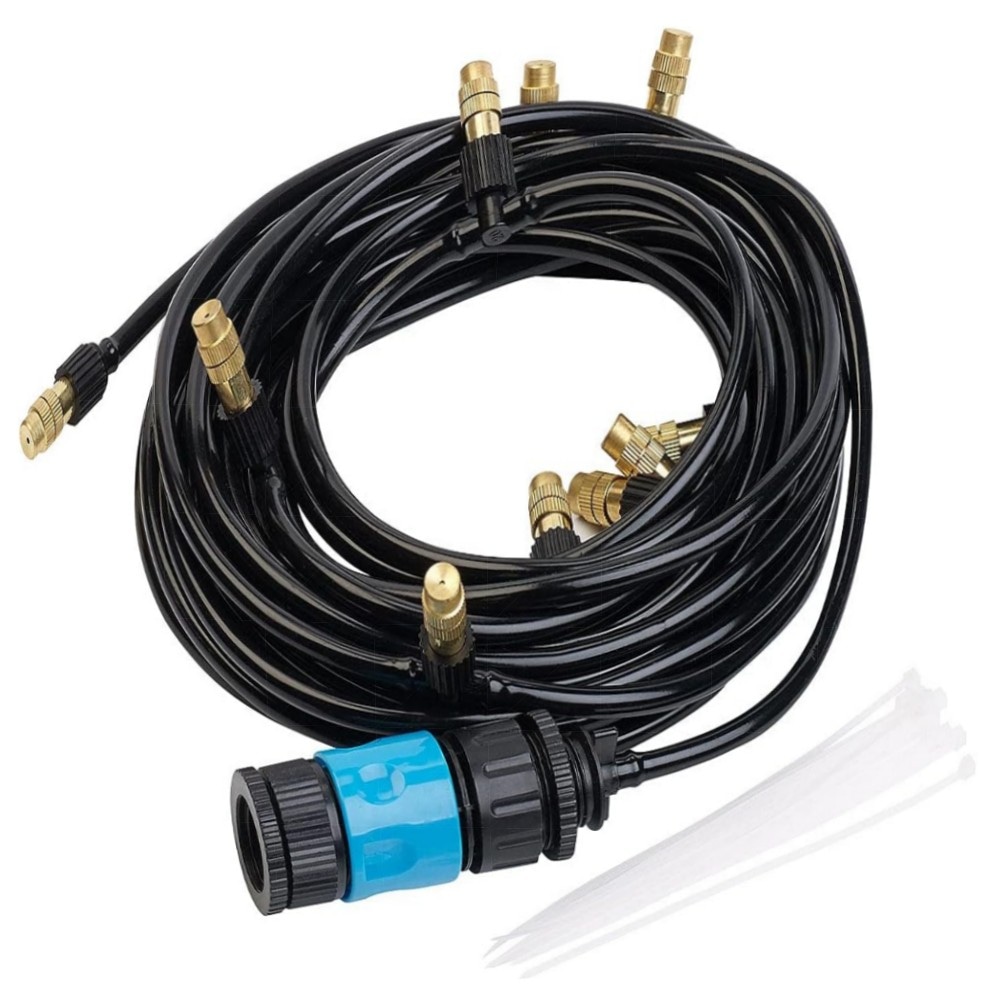 d1ae4b9b3411.jpg Royal Gardineer Sprühnebel-System 2er-Set mit 10 m Schlauch, 10 Metall-Zerstäuberdüsen – hochwertig, einfach montierbar für Terrasse & Balkon