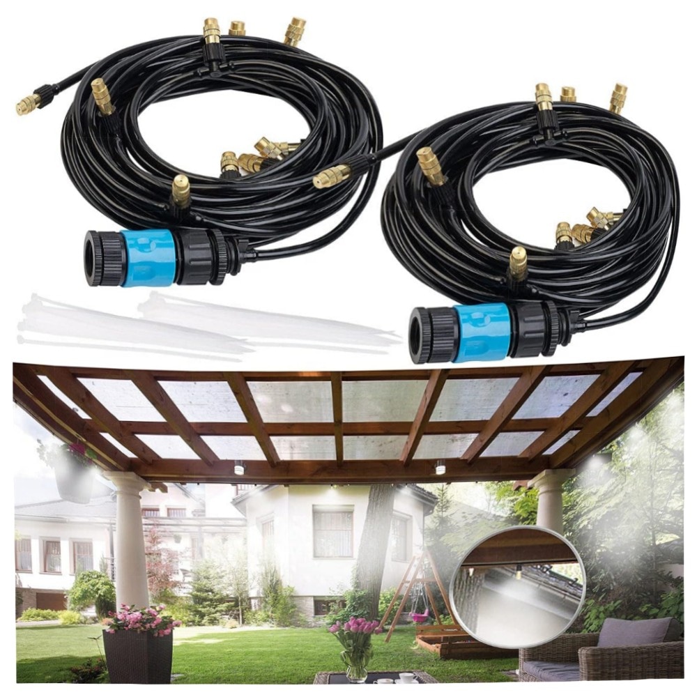 dbd81f8d2517.jpg Royal Gardineer Sprühnebel-System 2er-Set mit 10 m Schlauch, 10 Metall-Zerstäuberdüsen – hochwertig, einfach montierbar für Terrasse & Balkon