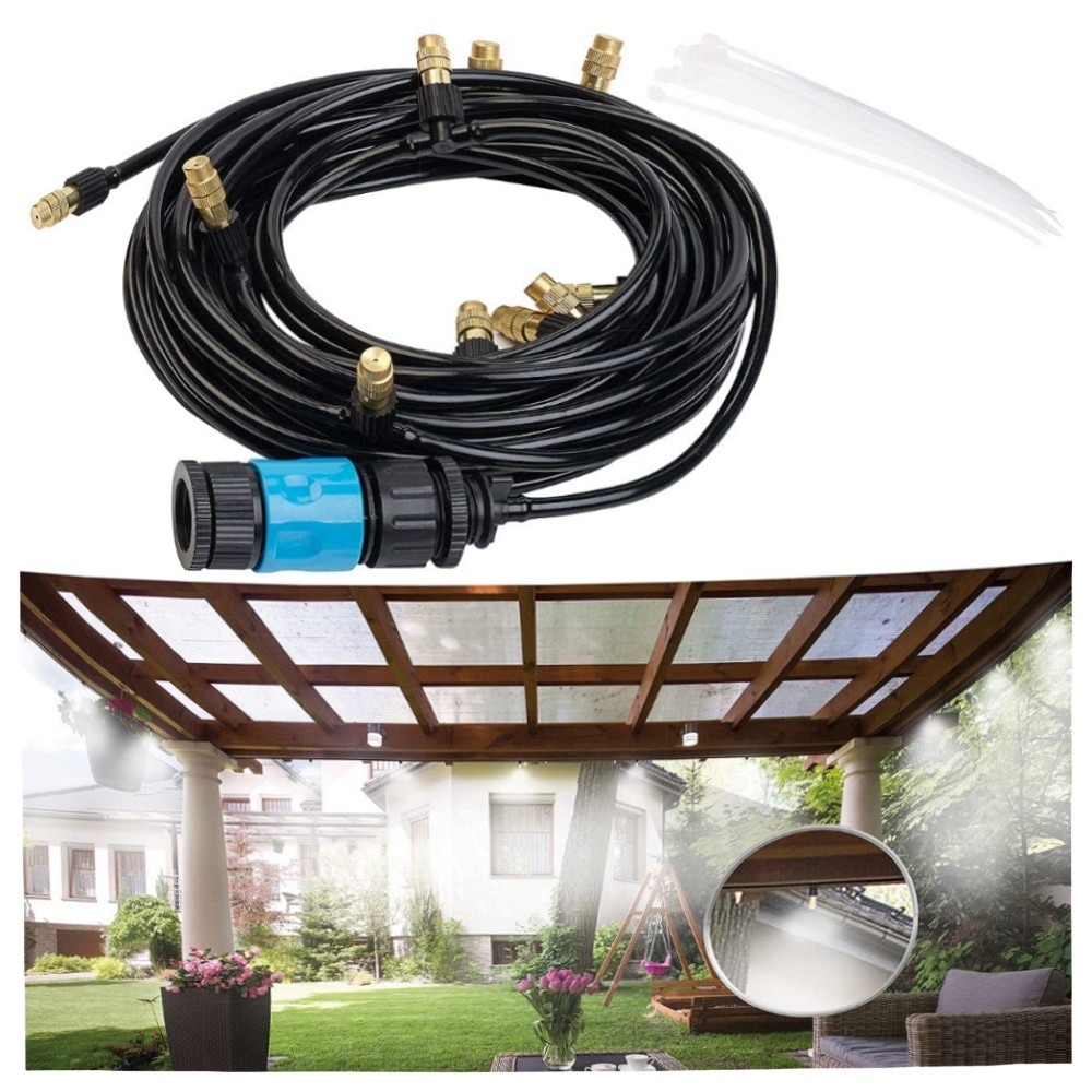 e710e8178178.jpg Royal Gardineer Sprühschlauch 10 m – wasserzerstäubendes Kühl- & Bewässerungsset mit 10 Metall-Düsen, Klickanschluss & Montagezubehör