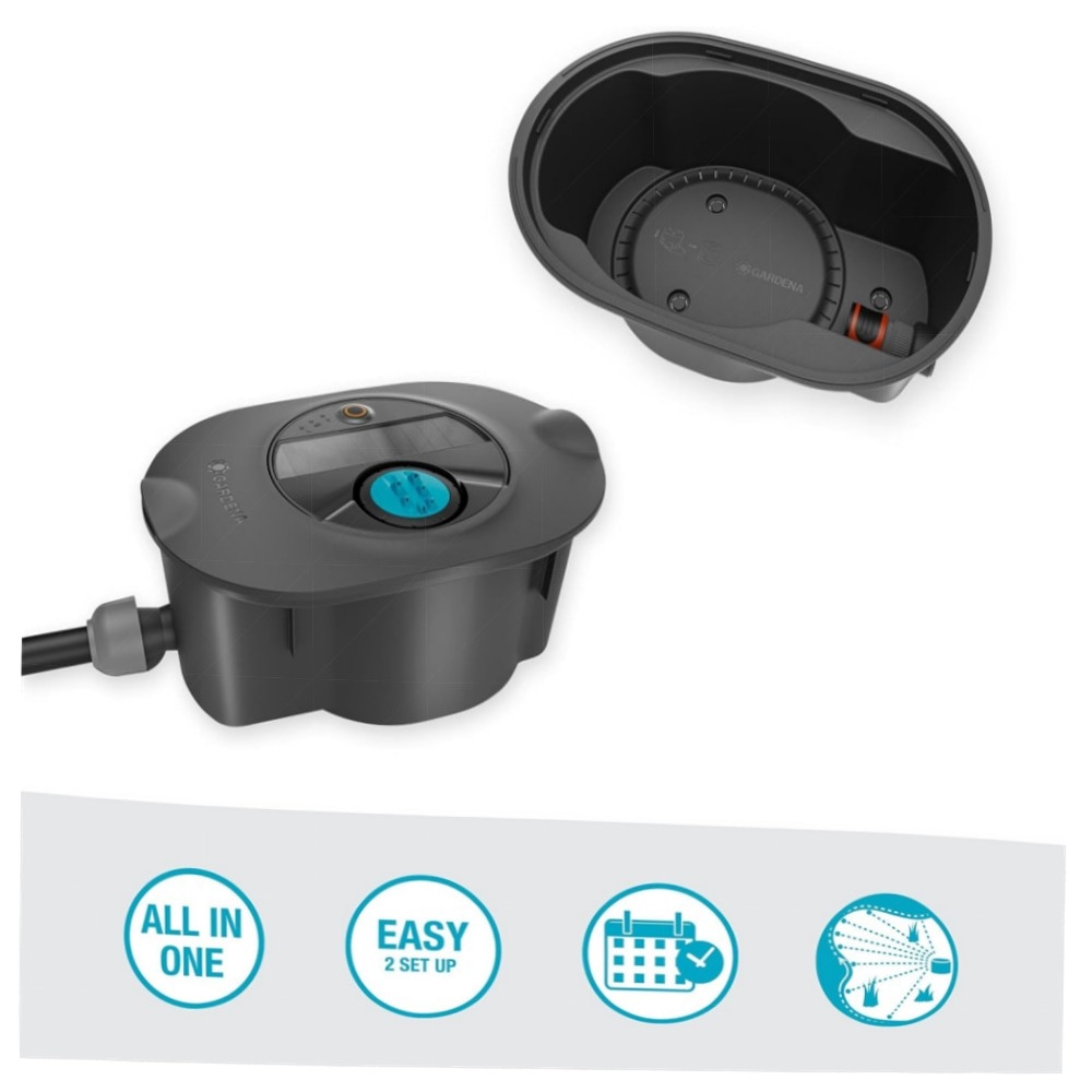 Gardena AquaPrecise Solarbetriebenes Bewässerungssystem für Rasen bis 320 m² – Bluetooth, Konturregner & FlowBalance für gleichmäßige Bewässerung