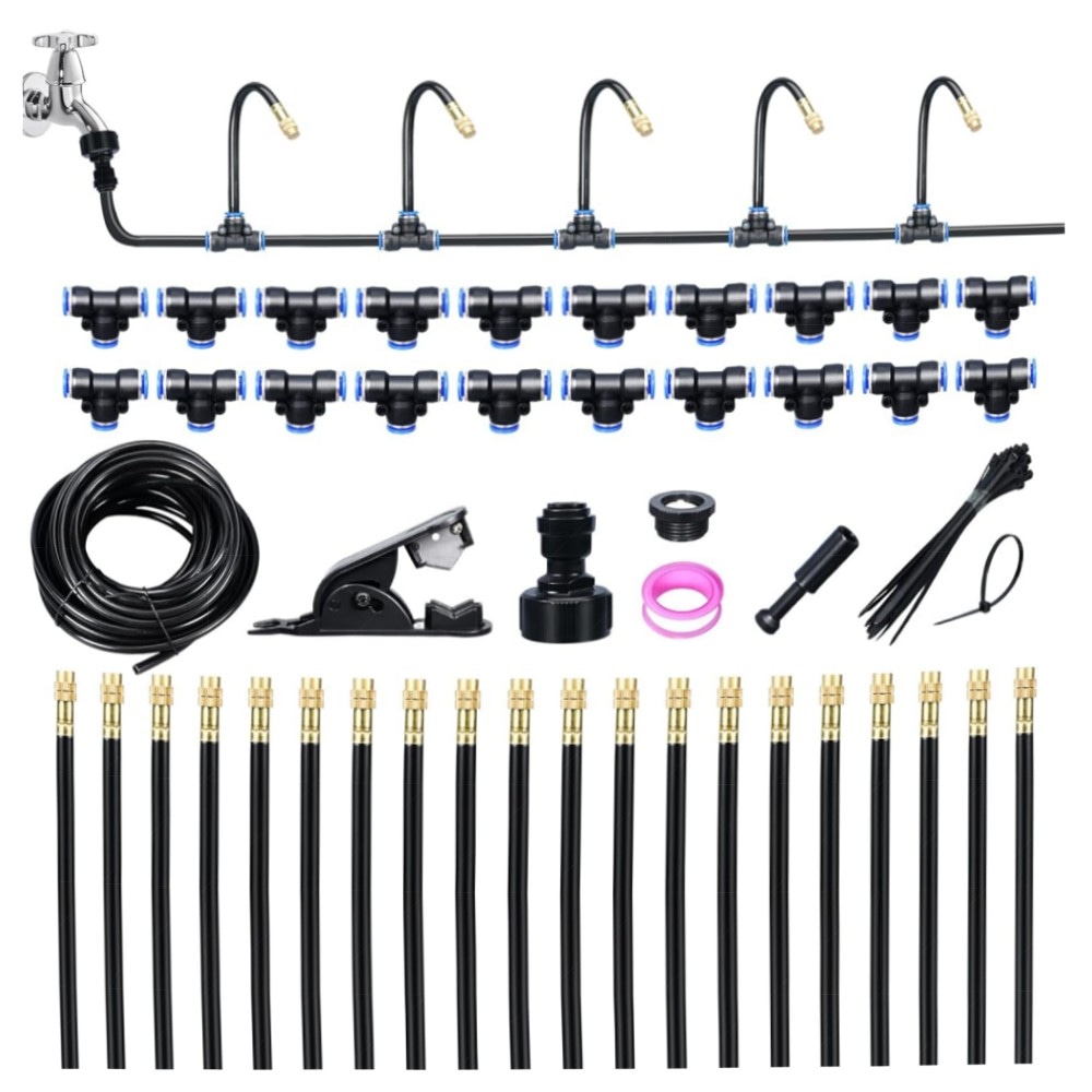 360° Flexibles Garten-Nebelsprühsystem (20 m) – Bewässerungs-Set mit 20 Messingdüsen, Schnellverbinder & Zaunbefestigung, wassersparend & hitzebeständig