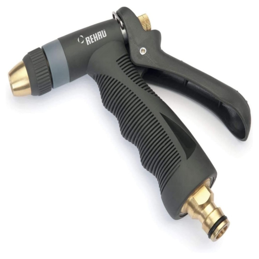 REHAU Gartenspritze Premium – robuste Metall-/Messing-Brause, verstellbarer Strahl & Feststellfunktion für Profi- und Hobbygärten