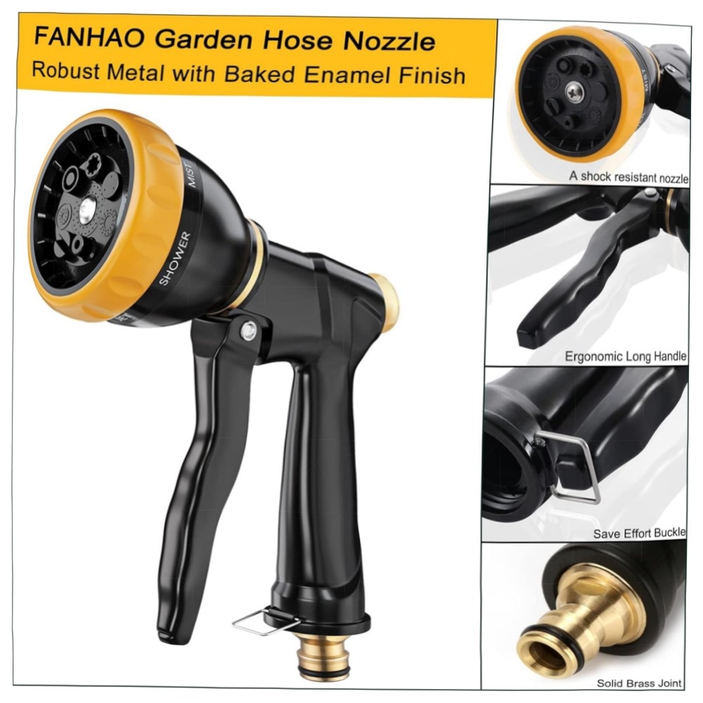 2d8d7b507006.jpg FANHAO Hochdruck-Gartenbrause 100% Metall, 7 Sprühbilder, tropfsicher – robustes Messing, ergonomische Gartenspritze für Pflanzen, Auto & Haustier