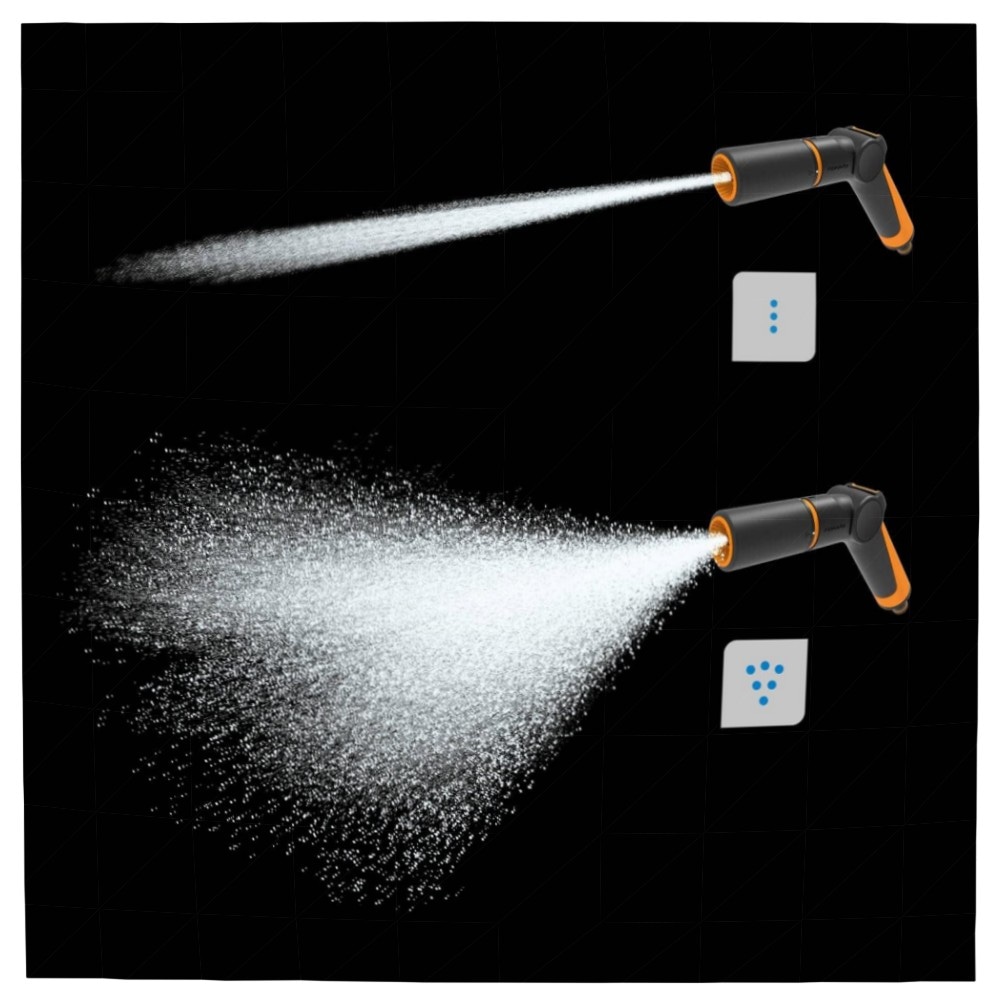 Fiskars 2‑teiliges Bewässerungsset – Sprühpistole 2‑Funktionen STOP‑Schlauchanschluss Ø13–15 mm, SoftGrip, frostbeständig