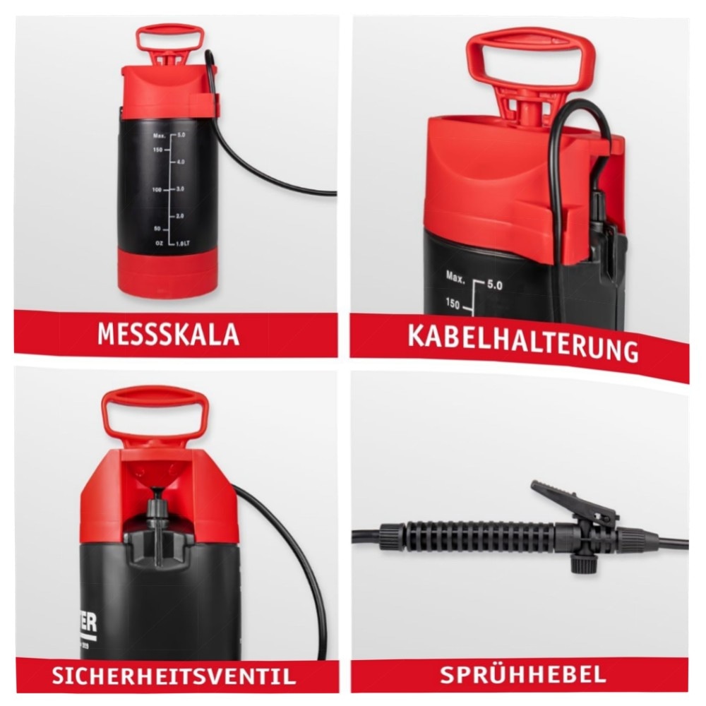 5a08068a2060.jpg WALTER Drucksprüher 5L – hochwertiger Gartensprüher mit verstellbarer Düse, Überdruckventil & Druckanzeige für Pflanzenschutz & Reinigung