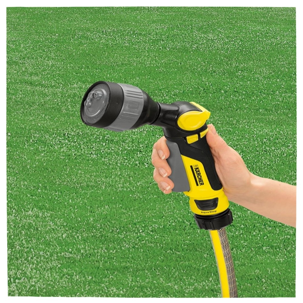 Kärcher Multifunktions-Spritzpistole mit 3 Sprühbildern, arretierbarem Auslöser – robustes Gelb/Schwarz, kompatibel mit Klicksystemen