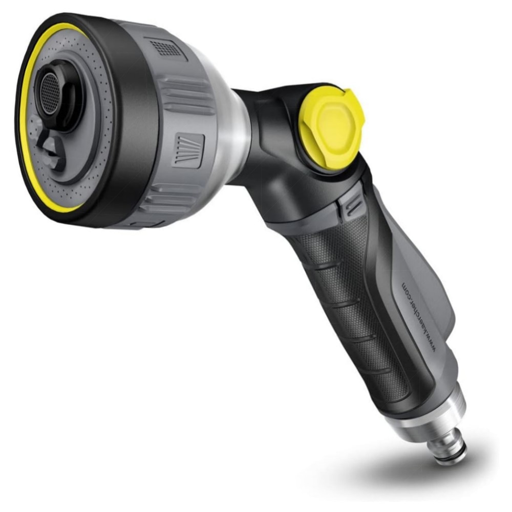 Kärcher Multifunktions-Spritzpistole mit 3 Sprühbildern, arretierbarem Auslöser – robustes Gelb/Schwarz, kompatibel mit Klicksystemen