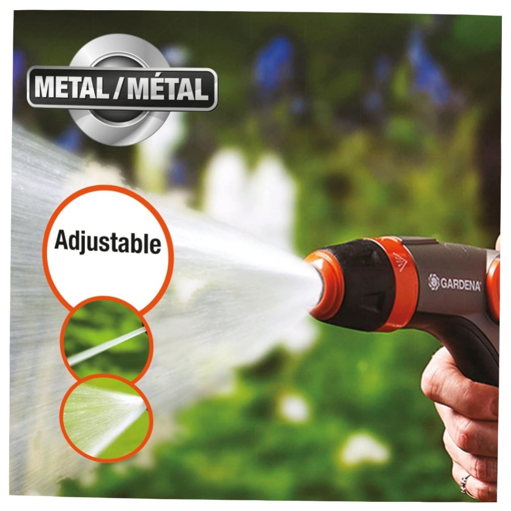 Gardena Sprühpistole Metall, vollständig verstellbar mit Durchflusskontrolle – hochwertig, langlebig & ergonomisch