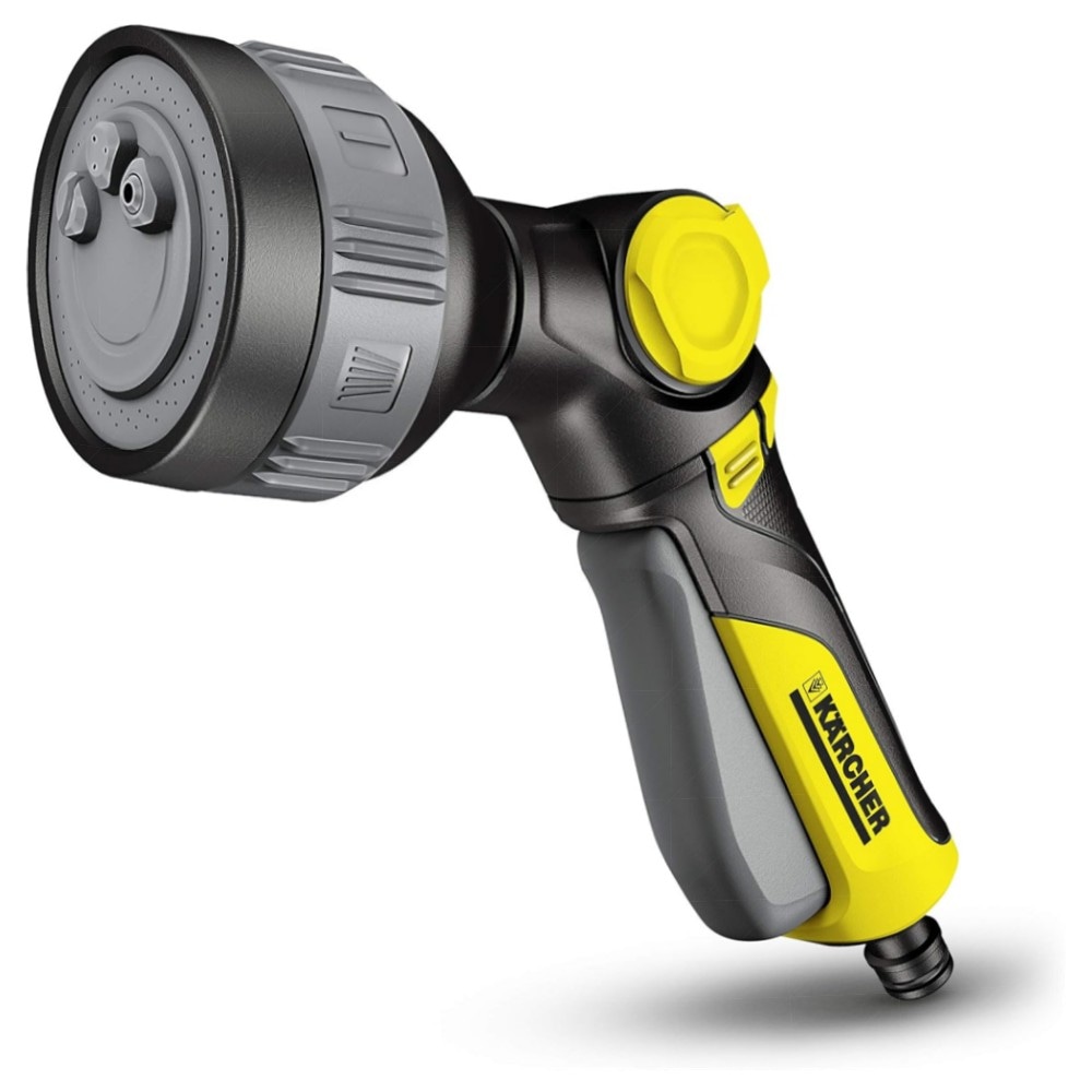 Kärcher Multifunktions-Spritzpistole mit 3 Sprühbildern, arretierbarem Auslöser – robustes Gelb/Schwarz, kompatibel mit Klicksystemen