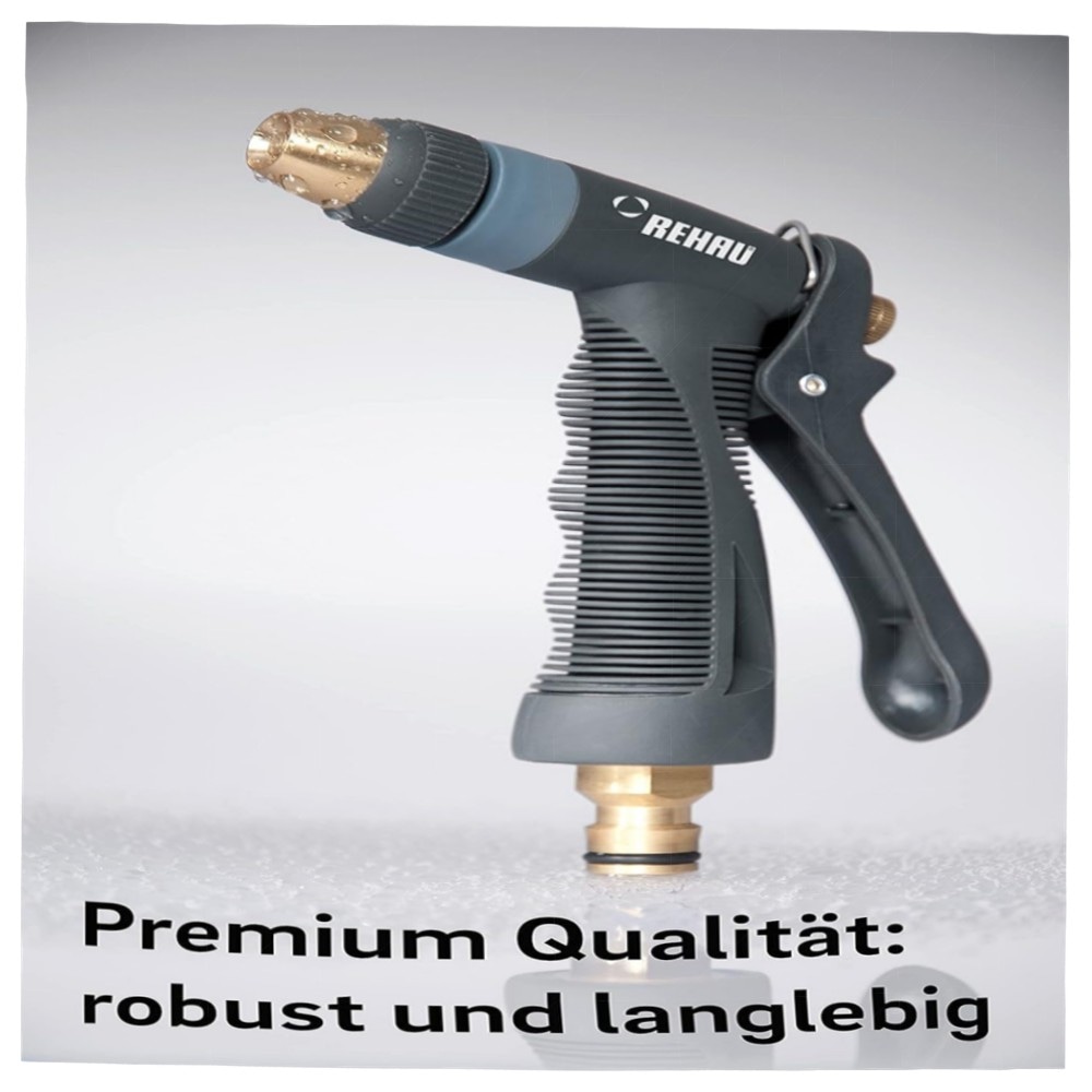 REHAU Gartenspritze Premium – robuste Metall-/Messing-Brause, verstellbarer Strahl & Feststellfunktion für Profi- und Hobbygärten