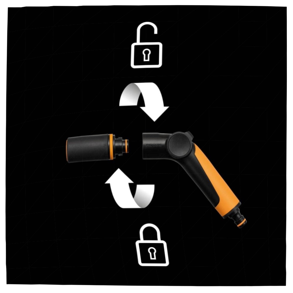 Fiskars 2‑teiliges Bewässerungsset – Sprühpistole 2‑Funktionen STOP‑Schlauchanschluss Ø13–15 mm, SoftGrip, frostbeständig