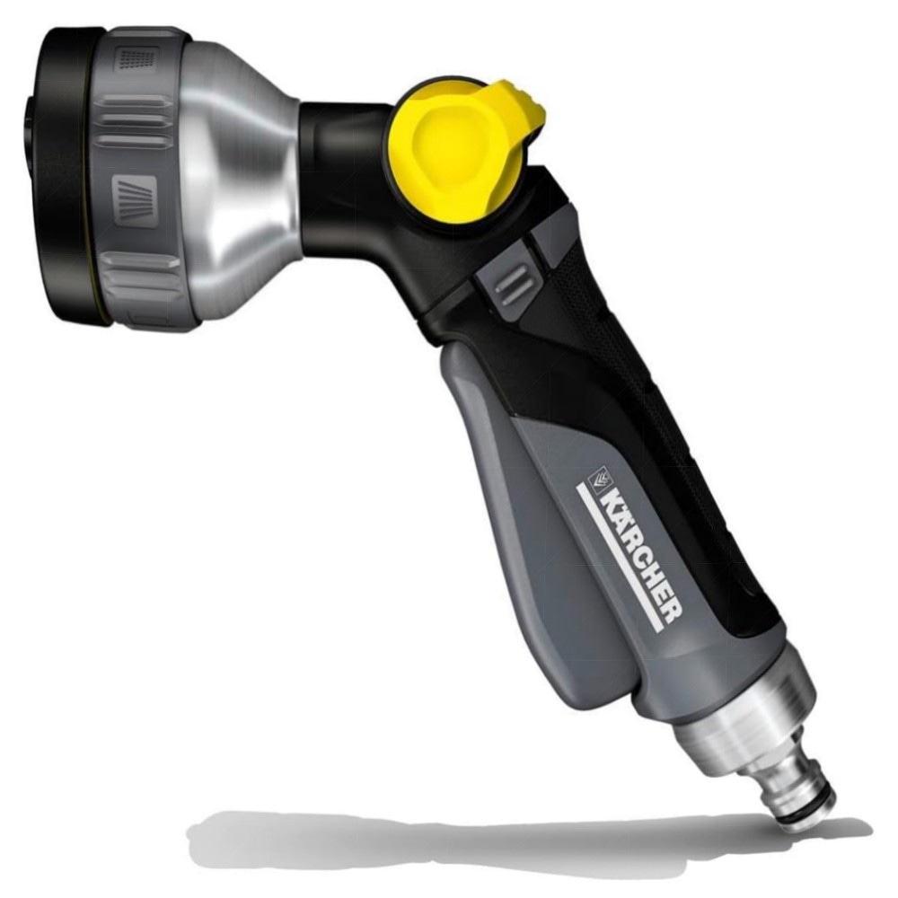Kärcher Multifunktions-Spritzpistole mit 3 Sprühbildern, arretierbarem Auslöser – robustes Gelb/Schwarz, kompatibel mit Klicksystemen