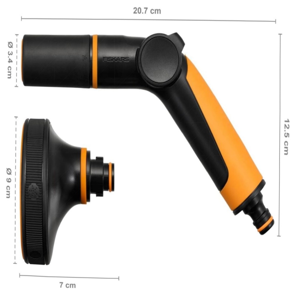Fiskars 2‑teiliges Bewässerungsset – Sprühpistole 2‑Funktionen STOP‑Schlauchanschluss Ø13–15 mm, SoftGrip, frostbeständig