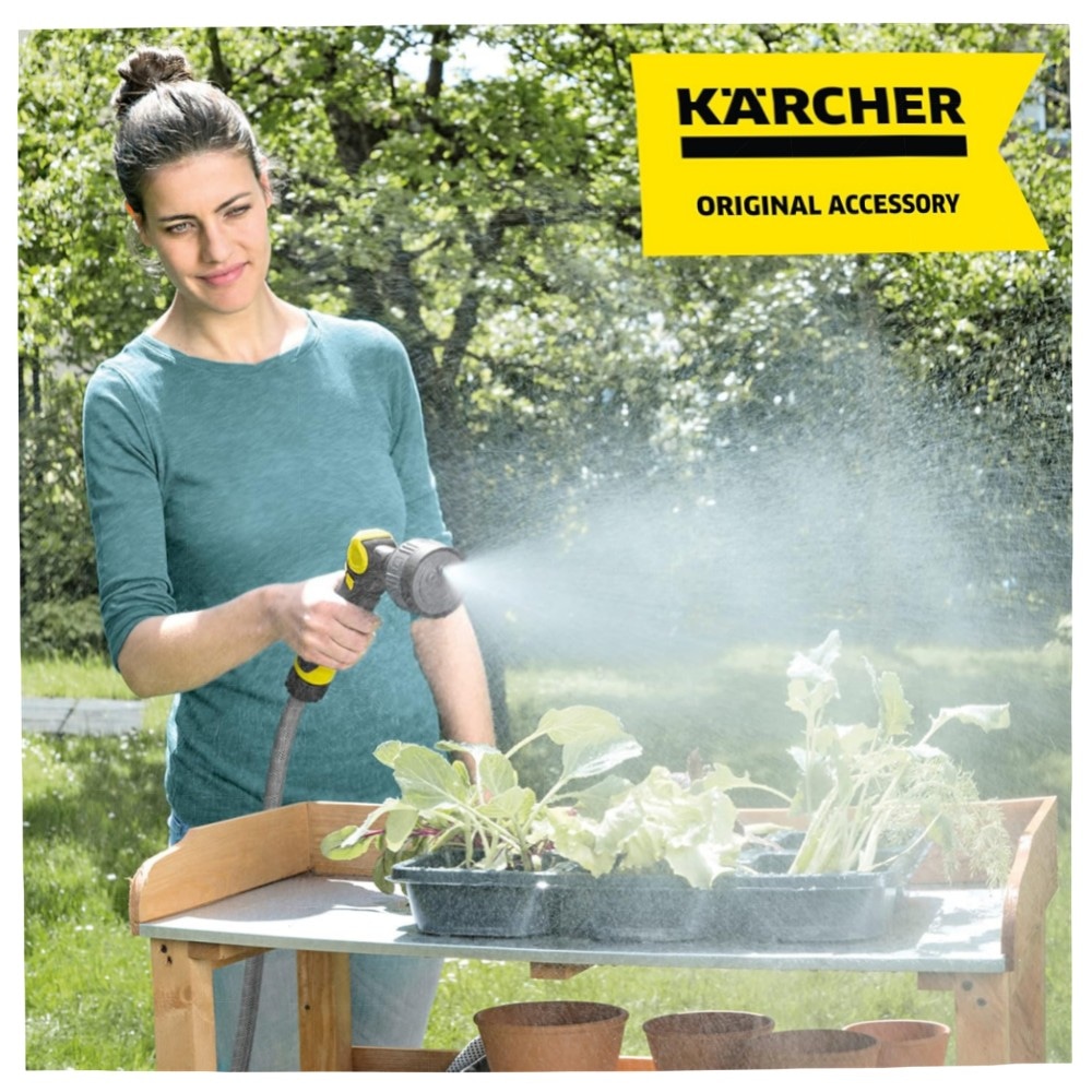 Kärcher Multifunktions-Spritzpistole mit 3 Sprühbildern, arretierbarem Auslöser – robustes Gelb/Schwarz, kompatibel mit Klicksystemen