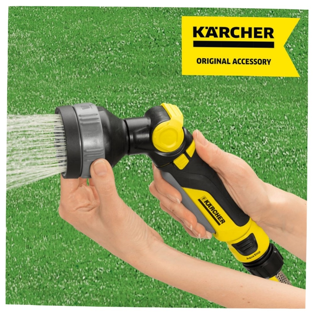 Kärcher Multifunktions-Spritzpistole mit 3 Sprühbildern, arretierbarem Auslöser – robustes Gelb/Schwarz, kompatibel mit Klicksystemen