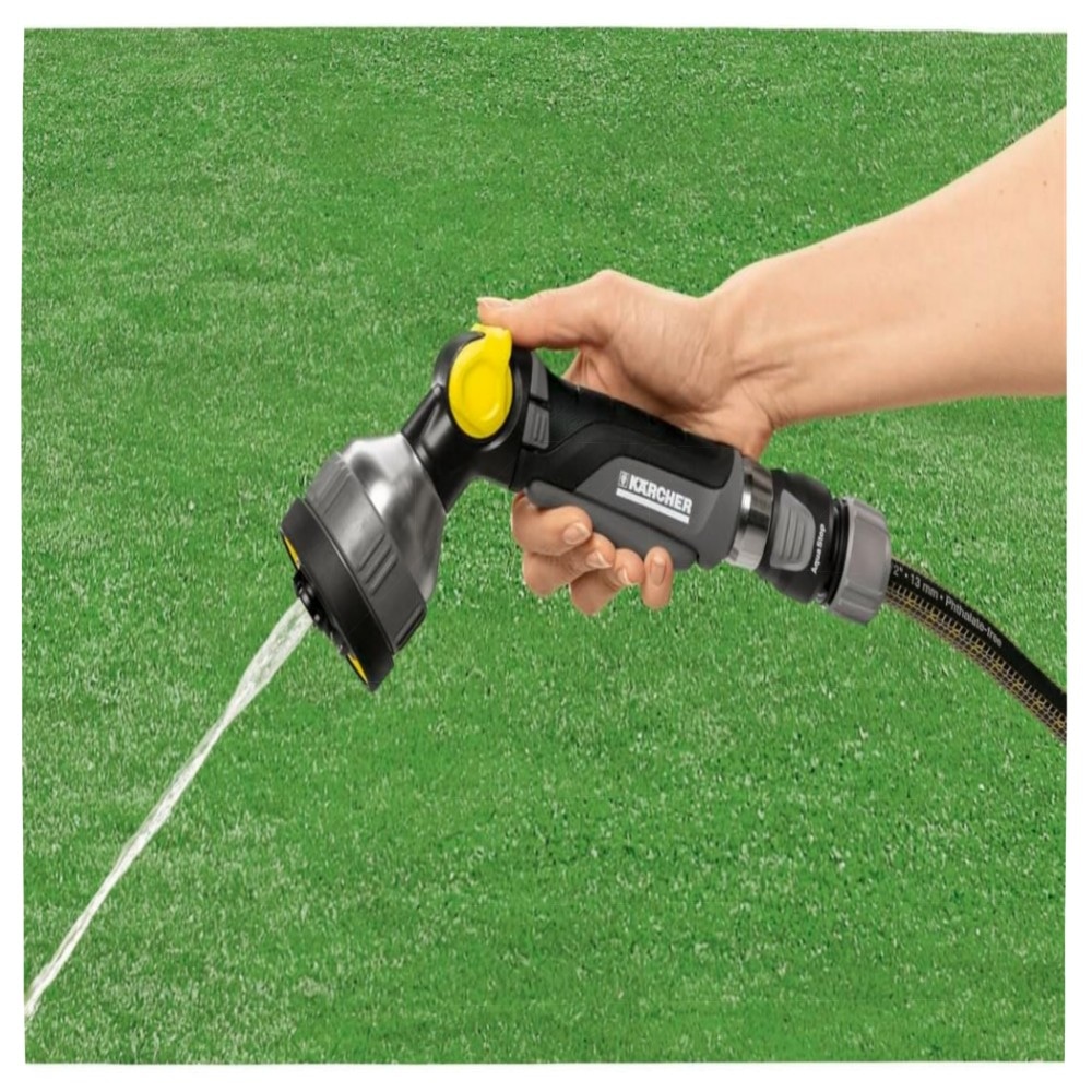 Kärcher Multifunktions-Spritzpistole mit 3 Sprühbildern, arretierbarem Auslöser – robustes Gelb/Schwarz, kompatibel mit Klicksystemen