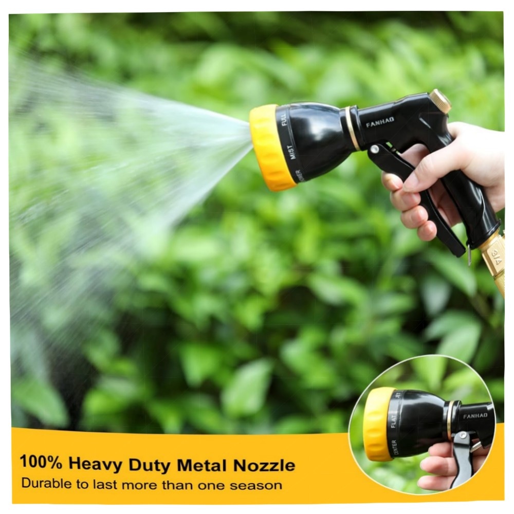f7a726ce5713.jpg FANHAO Hochdruck-Gartenbrause 100% Metall, 7 Sprühbilder, tropfsicher – robustes Messing, ergonomische Gartenspritze für Pflanzen, Auto & Haustier