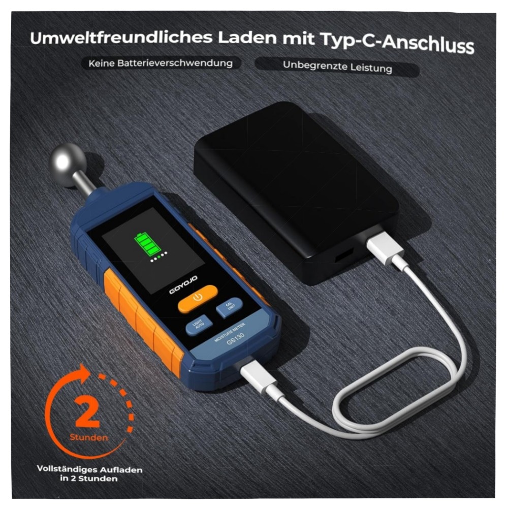 GOYOJO Feuchtigkeitsmessgerät Wand & Holz, Stiftlos 5–40mm Tiefen-Scan, Wiederaufladbar mit Alarm & LED-Taschenlampe