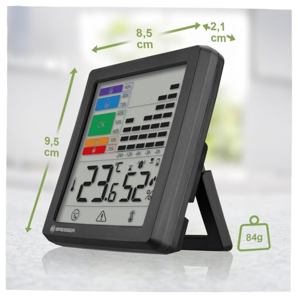 Bresser Thermo-Hygrometer mit Schimmelwarnung & Farbindikator – Raumklima‑Manager, Temperatur‑ und Feuchtigkeitsmesser mit Alarm