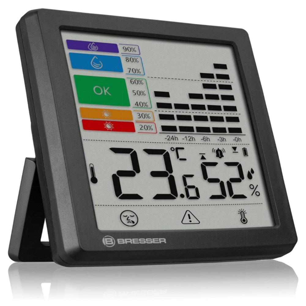 Bresser Thermo-Hygrometer mit Schimmelwarnung & Farbindikator – Raumklima‑Manager, Temperatur‑ und Feuchtigkeitsmesser mit Alarm